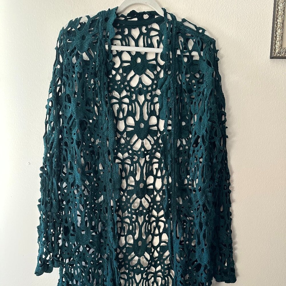 Women's Lace Cardigan - Swim Cover Up - Lightweight - Teal - Size M/L - EUC